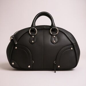 Ellington Black Leather Dome Satchel Bag